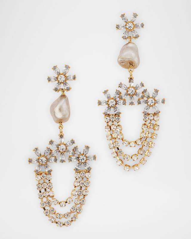 Pearl Crystal Flower Statement Post Earrings